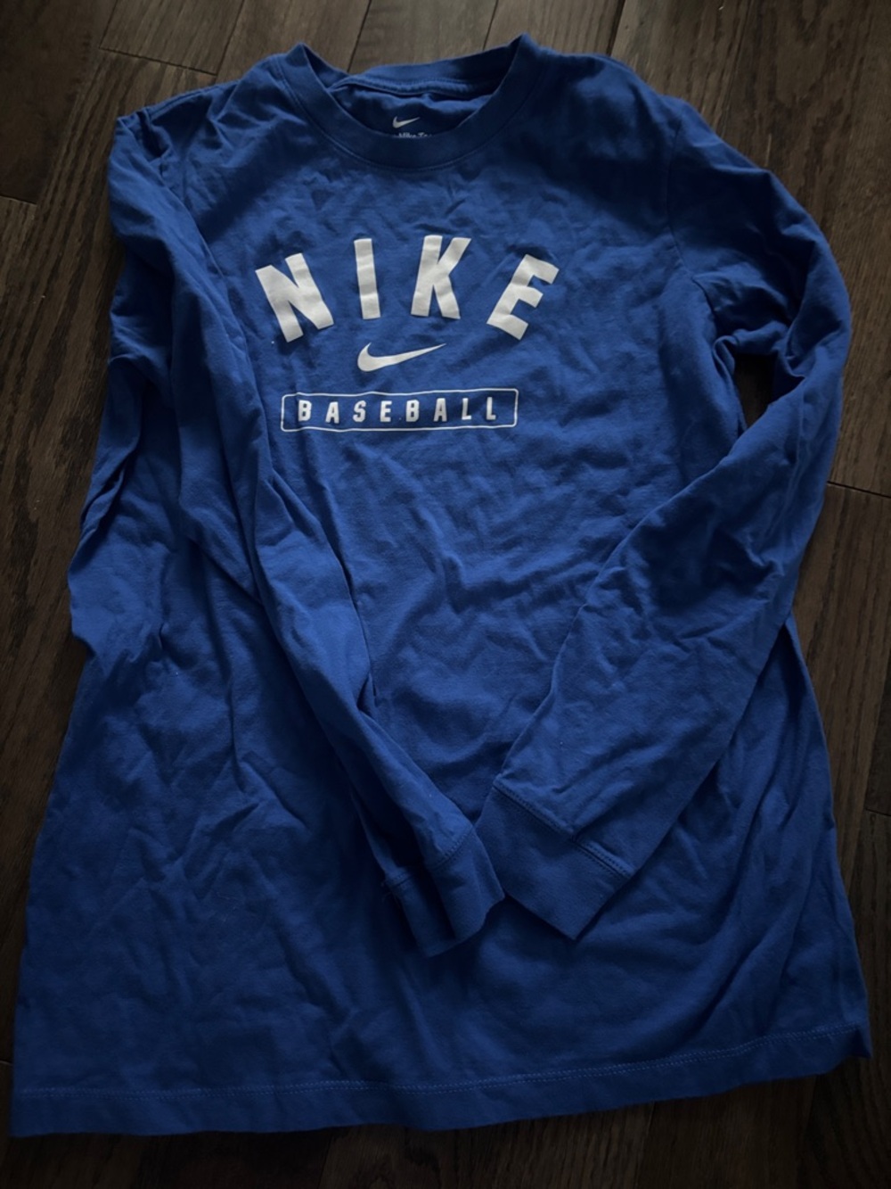Boys Nike Royal Blue Long-Sleeve Baseball Tee with White Logo/NWOT